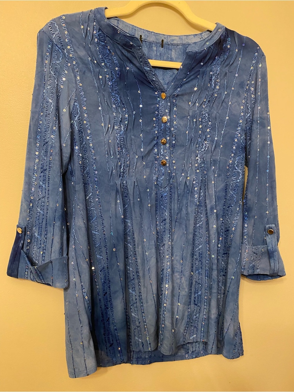 Blue Sequin-Embellished Women’s Top